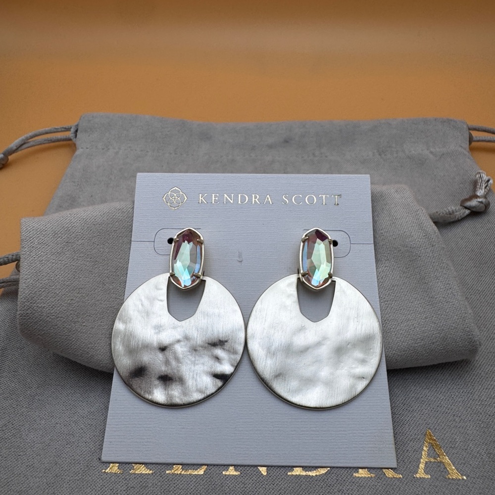 Deena Gold Earrings with blush dichroic glass Stones - Picture 3 of 3